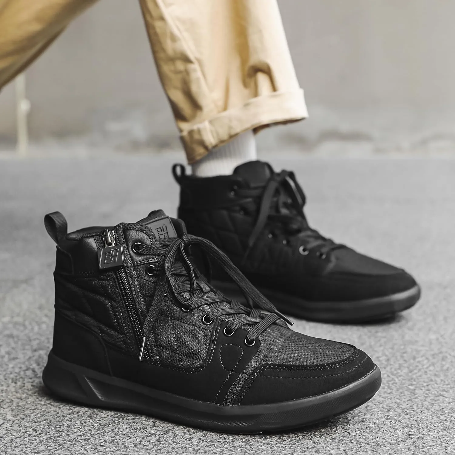High-Top Men’s Casual Shoes - Genuine Microfiber Suede Boots with Side Zipper, Lightweight Flexible Sole, Well-Cushioned Breathable and Removable Insoles