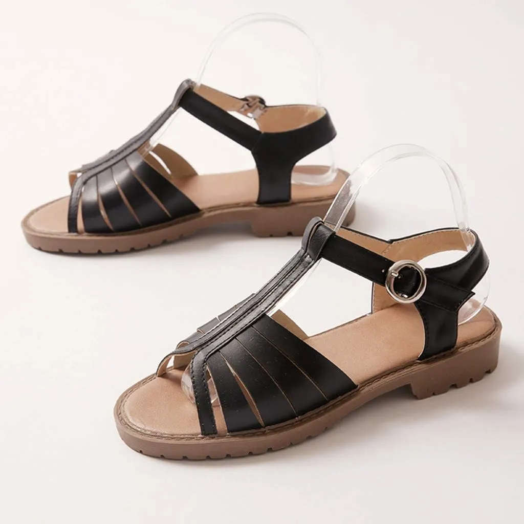 Hollow-Out Low-Heeled Sandals Summer New Casual Fashion Peep Toe Women Shoes