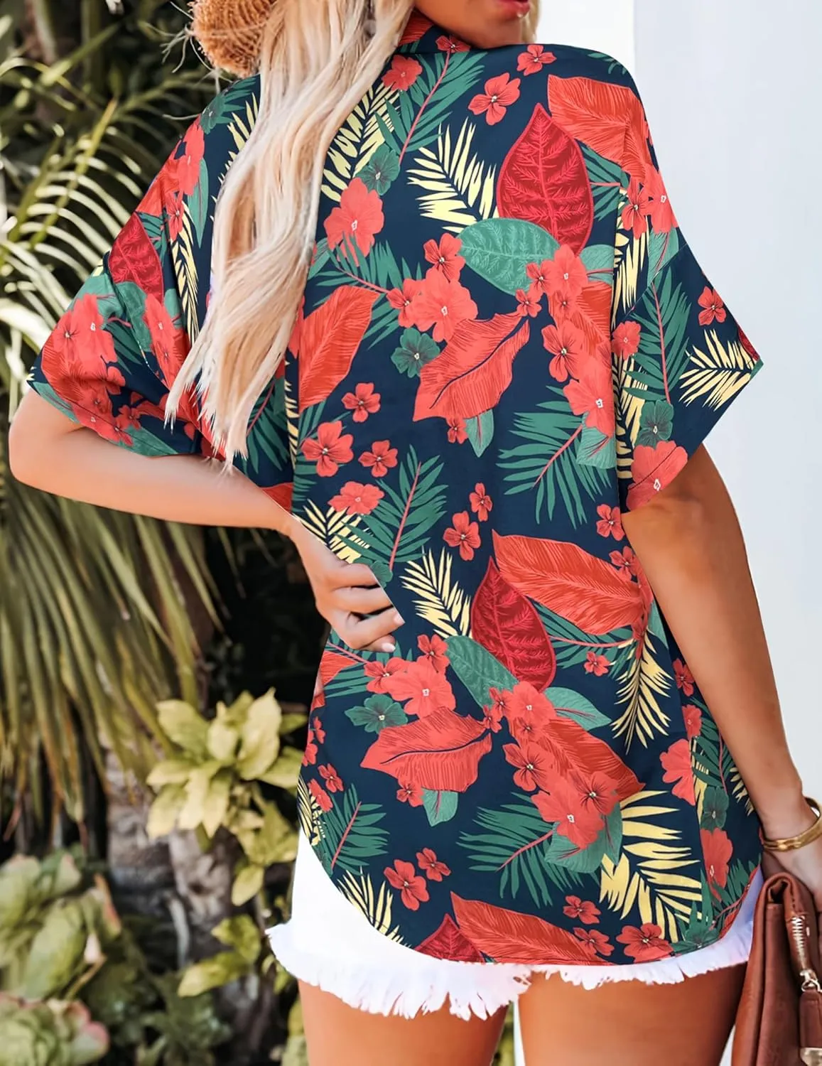 HOTOUCH Womens Hawaiian Shirts Button Up Casual Floral Tropical Shirt Summer Beach Shirt Cool Short Sleeve Blouse Tops