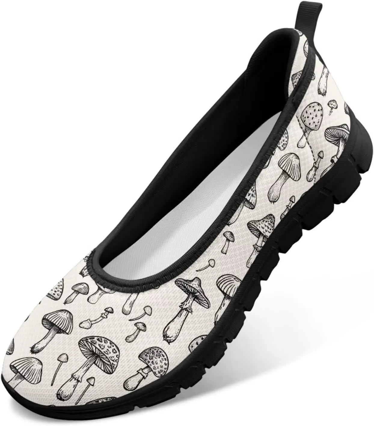 Howilath Mushroom Hummingbird Print Flat Shoes for Women Slip on Shoes Mesh Athletic Shoes Casual Sport Shoes with EVA Sole