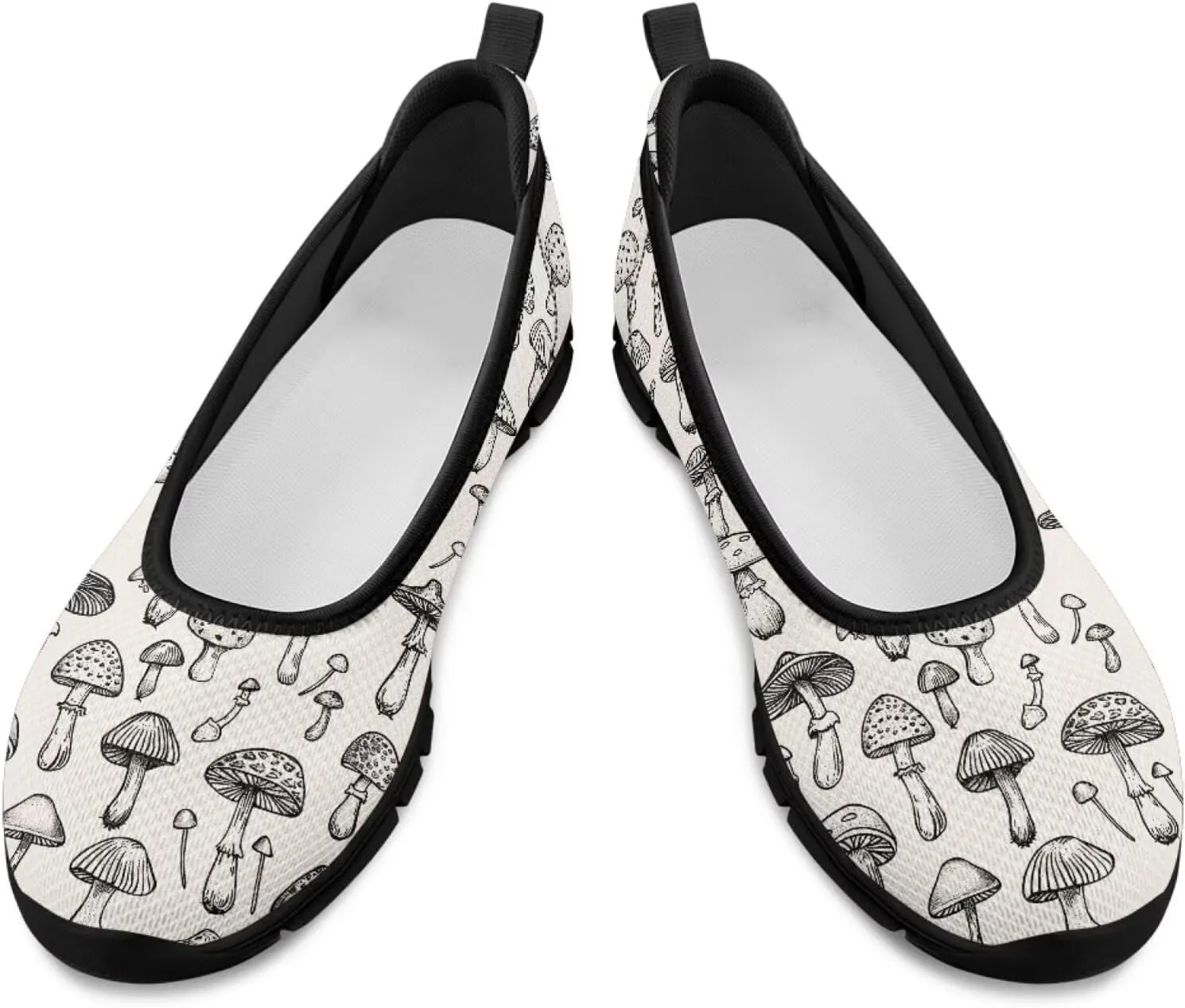 Howilath Mushroom Hummingbird Print Flat Shoes for Women Slip on Shoes Mesh Athletic Shoes Casual Sport Shoes with EVA Sole