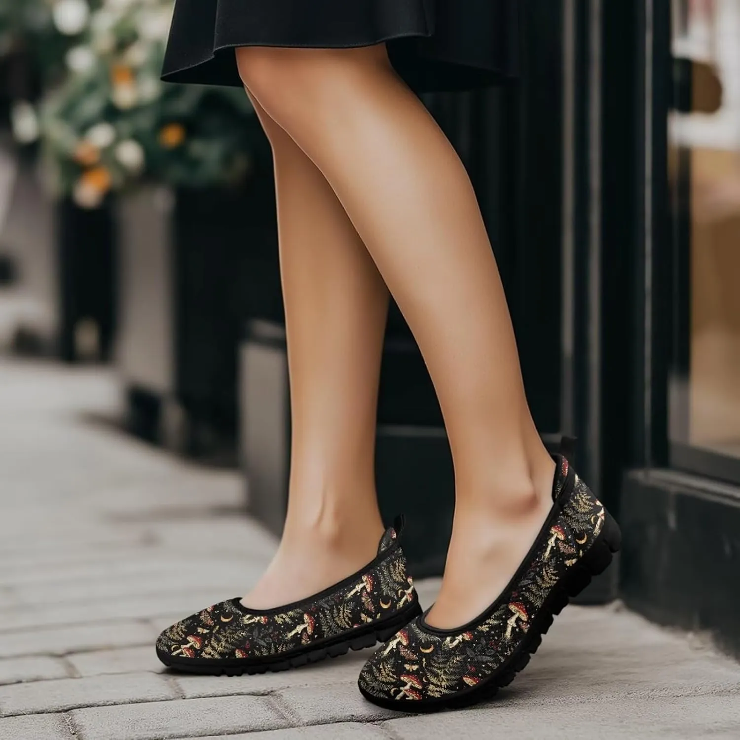 Howilath Mushroom Hummingbird Print Flat Shoes for Women Slip on Shoes Mesh Athletic Shoes Casual Sport Shoes with EVA Sole