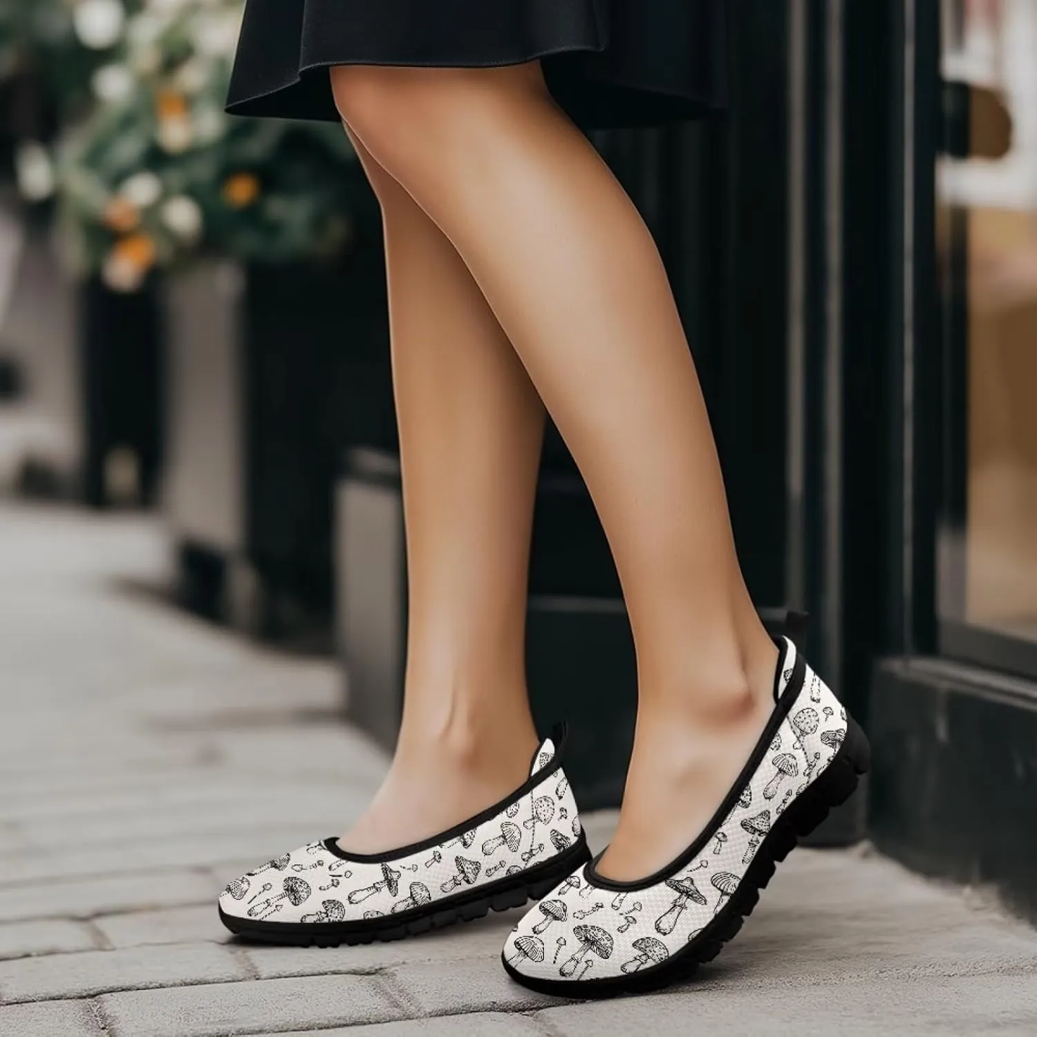 Howilath Mushroom Hummingbird Print Flat Shoes for Women Slip on Shoes Mesh Athletic Shoes Casual Sport Shoes with EVA Sole