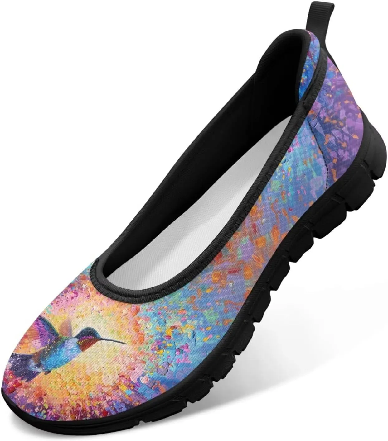 Howilath Mushroom Hummingbird Print Flat Shoes for Women Slip on Shoes Mesh Athletic Shoes Casual Sport Shoes with EVA Sole