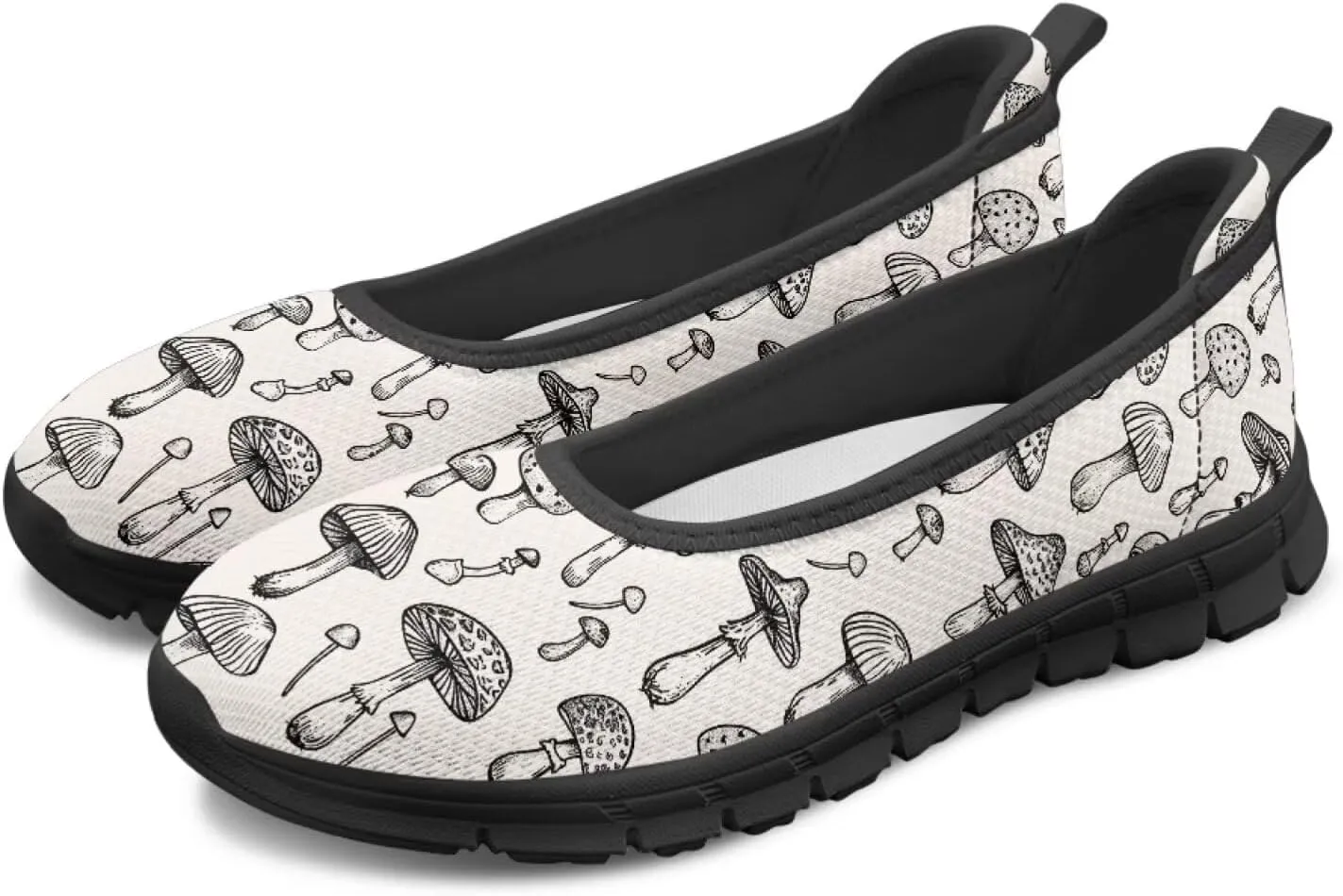 Howilath Mushroom Hummingbird Print Flat Shoes for Women Slip on Shoes Mesh Athletic Shoes Casual Sport Shoes with EVA Sole