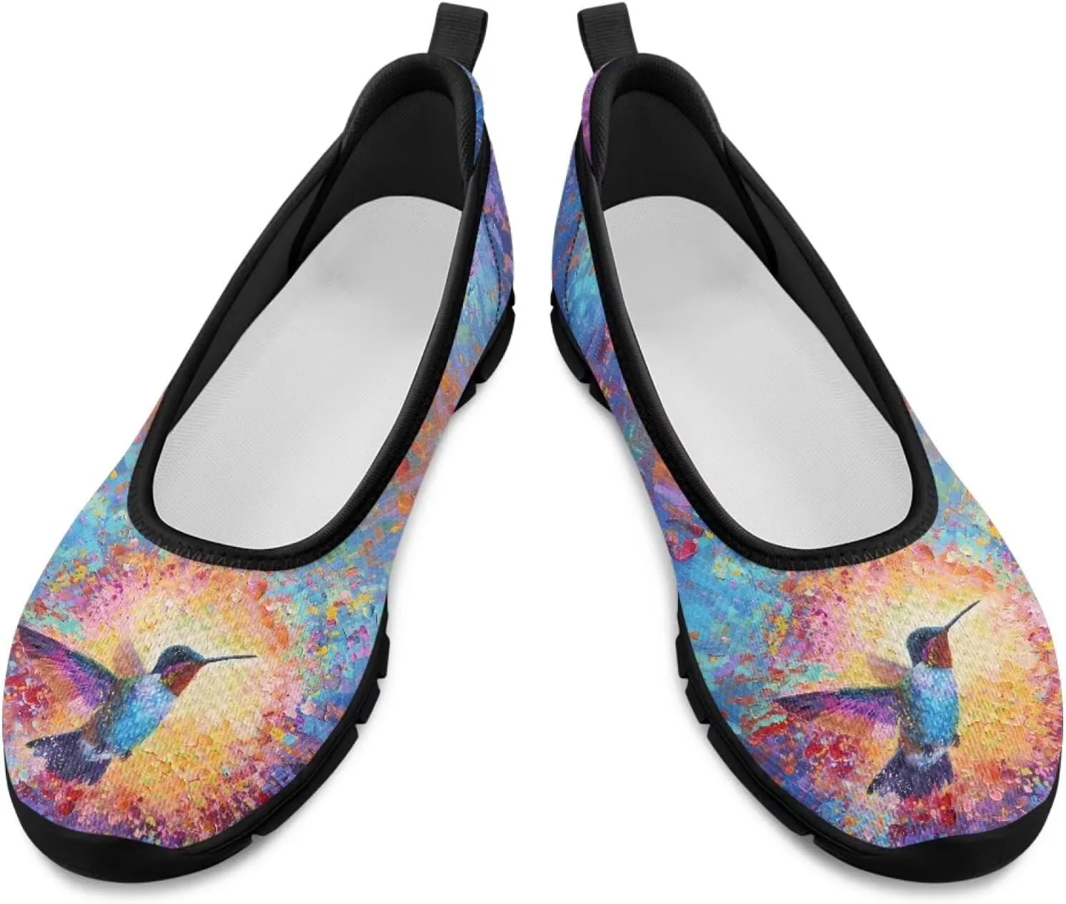 Howilath Mushroom Hummingbird Print Flat Shoes for Women Slip on Shoes Mesh Athletic Shoes Casual Sport Shoes with EVA Sole