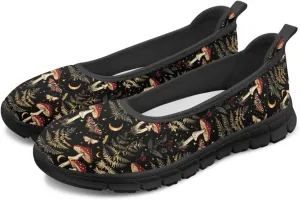 Howilath Mushroom Hummingbird Print Flat Shoes for Women Slip on Shoes Mesh Athletic Shoes Casual Sport Shoes with EVA Sole