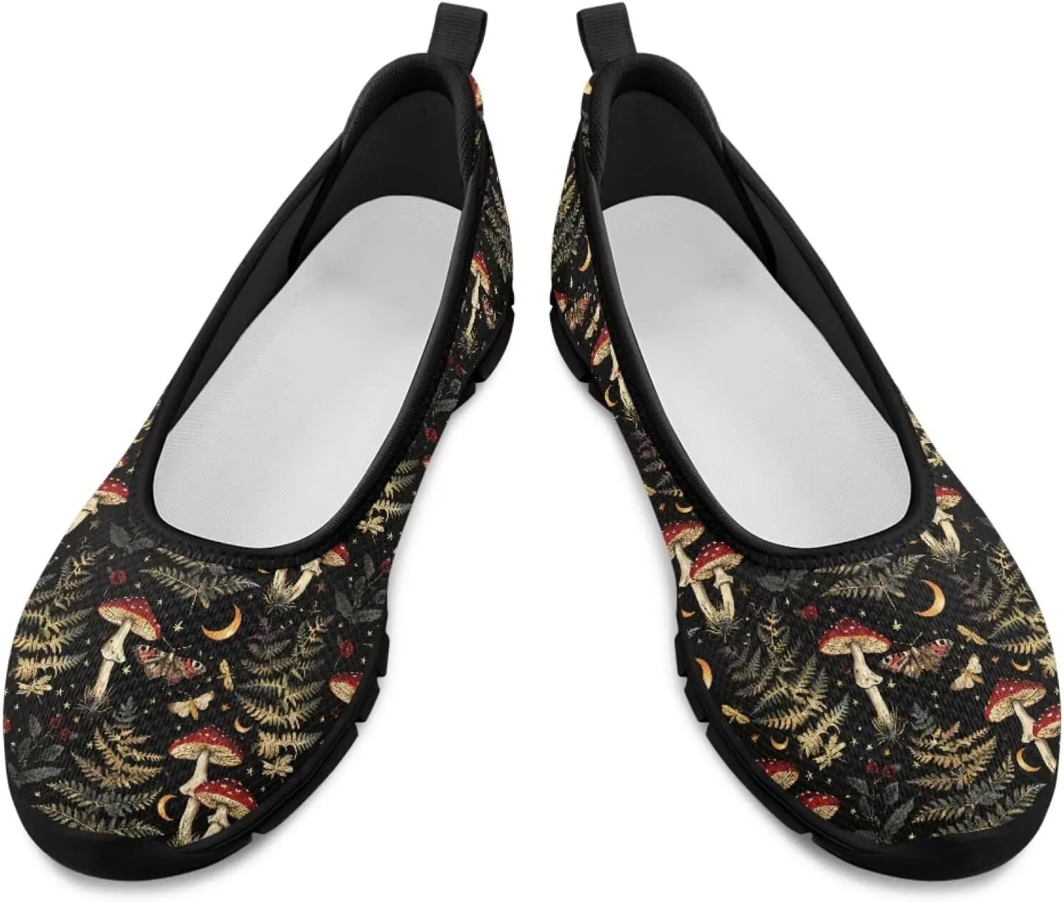 Howilath Mushroom Hummingbird Print Flat Shoes for Women Slip on Shoes Mesh Athletic Shoes Casual Sport Shoes with EVA Sole