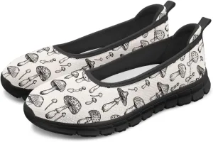 Howilath Mushroom Hummingbird Print Flat Shoes for Women Slip on Shoes Mesh Athletic Shoes Casual Sport Shoes with EVA Sole
