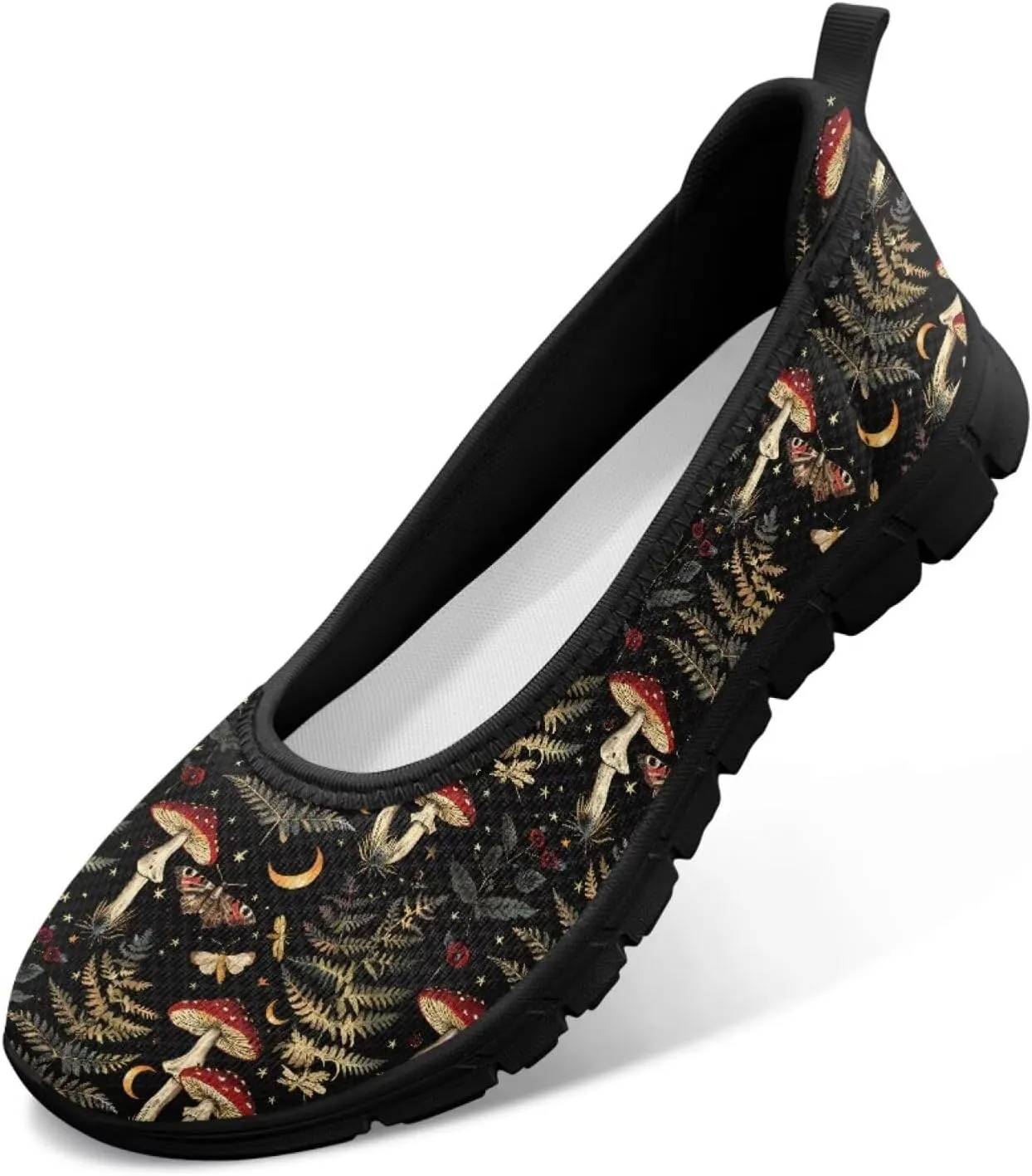 Howilath Mushroom Hummingbird Print Flat Shoes for Women Slip on Shoes Mesh Athletic Shoes Casual Sport Shoes with EVA Sole