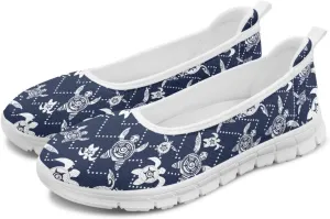 Howilath Sea Turtle & Dolphin Print Women Flat Shoes Casual Mesh Ballet Flats Slip on Trekking Shoes Comfy Dressy Shoes