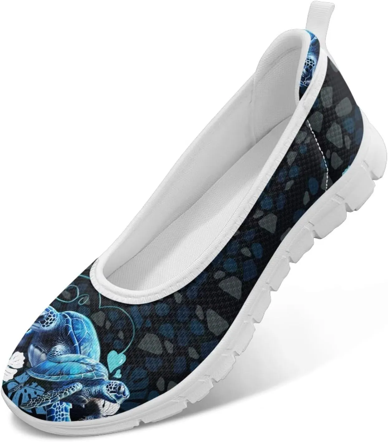 Howilath Sea Turtle & Dolphin Print Women Flat Shoes Casual Mesh Ballet Flats Slip on Trekking Shoes Comfy Dressy Shoes
