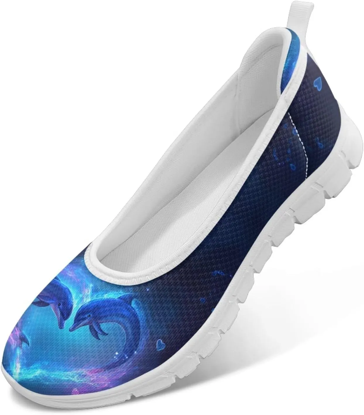 Howilath Sea Turtle & Dolphin Print Women Flat Shoes Casual Mesh Ballet Flats Slip on Trekking Shoes Comfy Dressy Shoes