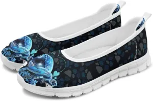 Howilath Sea Turtle & Dolphin Print Women Flat Shoes Casual Mesh Ballet Flats Slip on Trekking Shoes Comfy Dressy Shoes