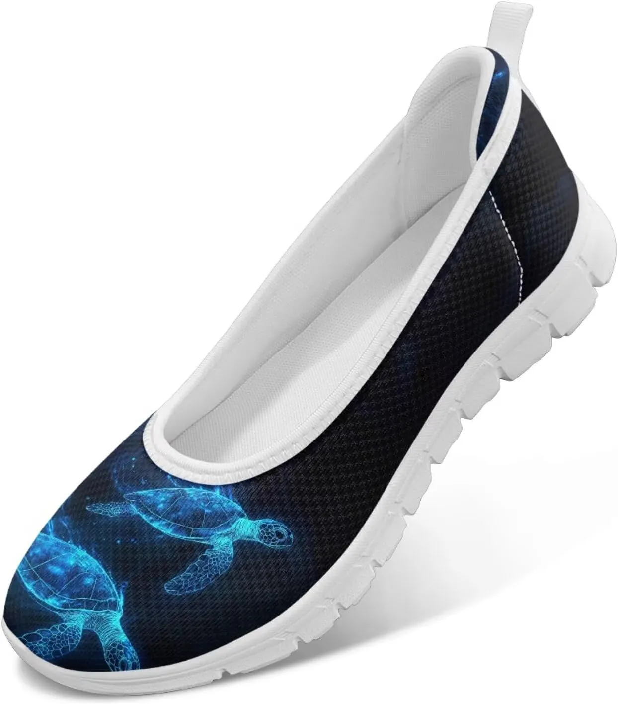 Howilath Sea Turtle & Dolphin Print Women Flat Shoes Casual Mesh Ballet Flats Slip on Trekking Shoes Comfy Dressy Shoes
