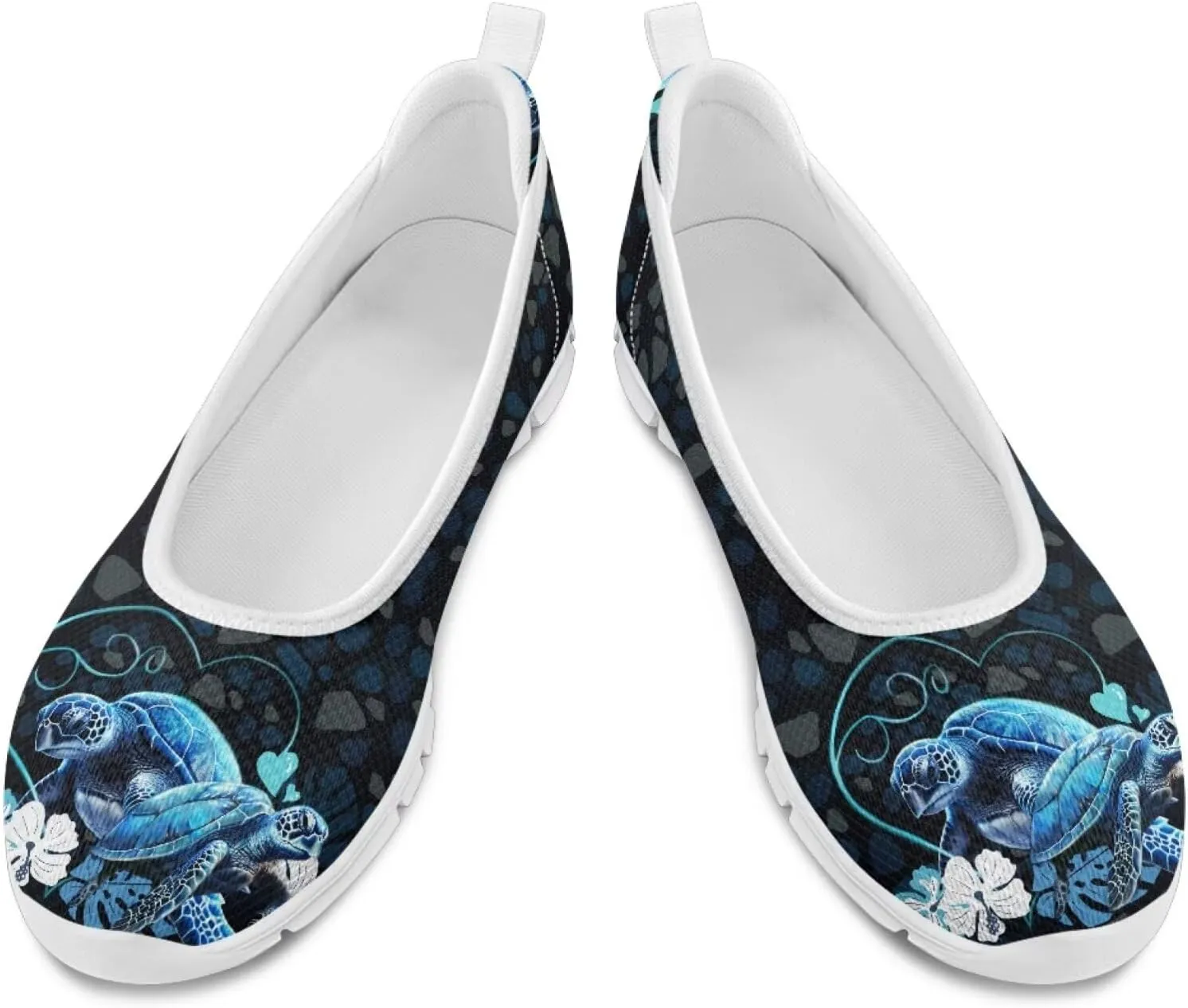 Howilath Sea Turtle & Dolphin Print Women Flat Shoes Casual Mesh Ballet Flats Slip on Trekking Shoes Comfy Dressy Shoes