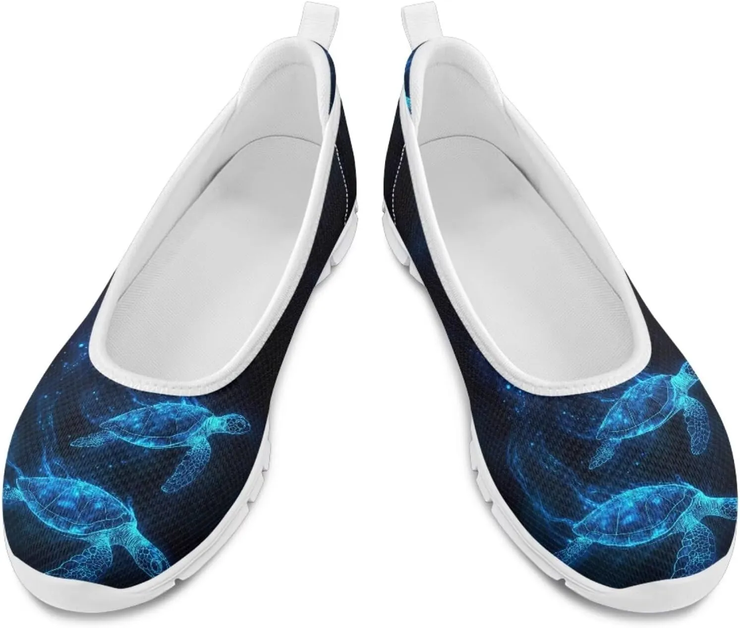 Howilath Sea Turtle & Dolphin Print Women Flat Shoes Casual Mesh Ballet Flats Slip on Trekking Shoes Comfy Dressy Shoes