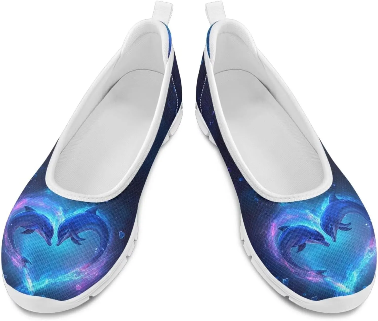 Howilath Sea Turtle & Dolphin Print Women Flat Shoes Casual Mesh Ballet Flats Slip on Trekking Shoes Comfy Dressy Shoes