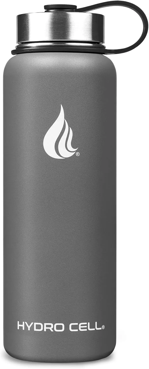 HYDRO CELL Stainless Steel Insulated Water Bottle with Straw - For Cold & Hot Drinks - Metal Vacuum Flask with Screw Cap and Modern Leakproof Sport Thermos for Adults (Graphite 40oz)