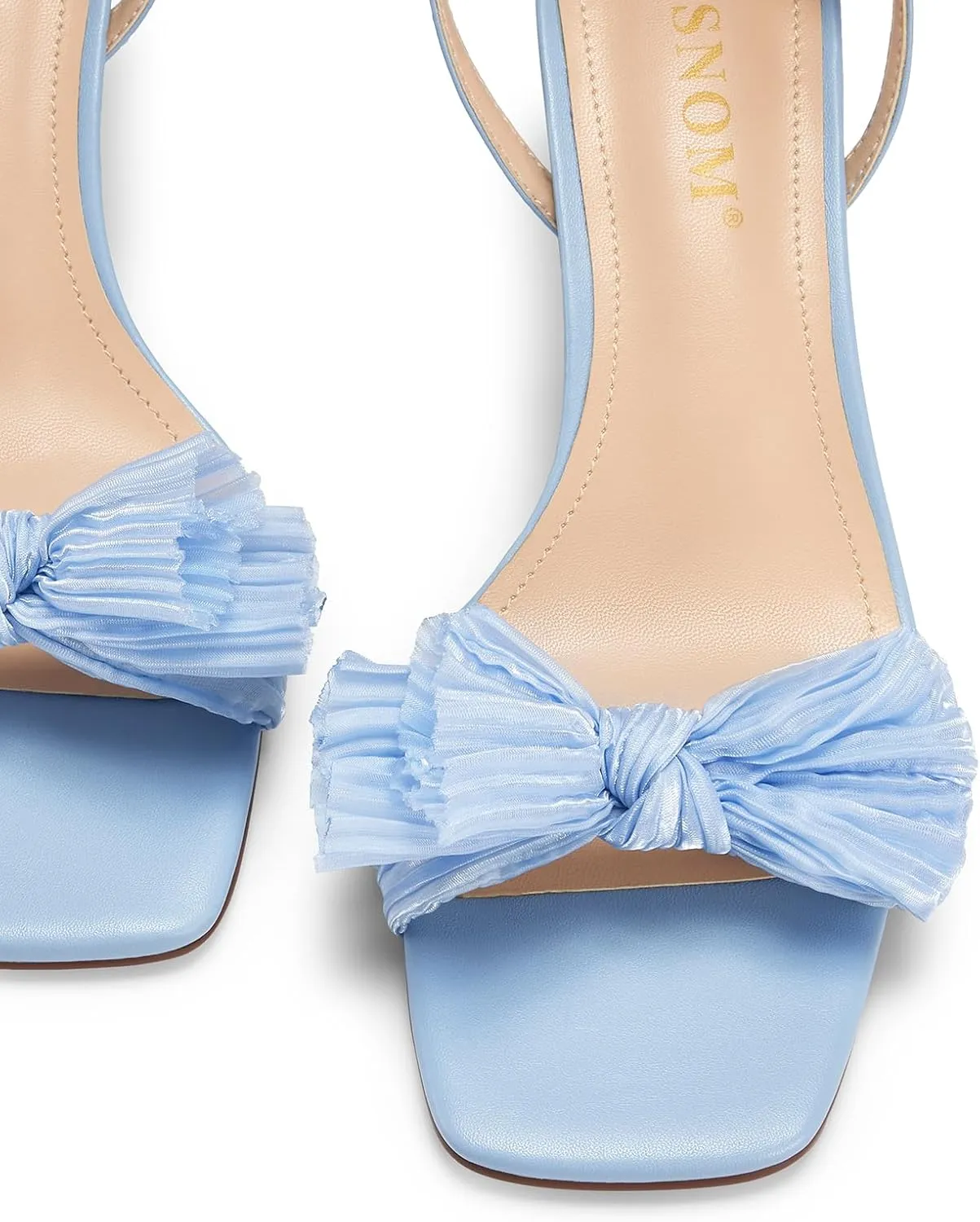 ISNOM Women's Bow Knot Heeled Sandals Ankle Buckle Strap Open Toe Block Chunky Heel Bride Wedding Party Fashion Heels