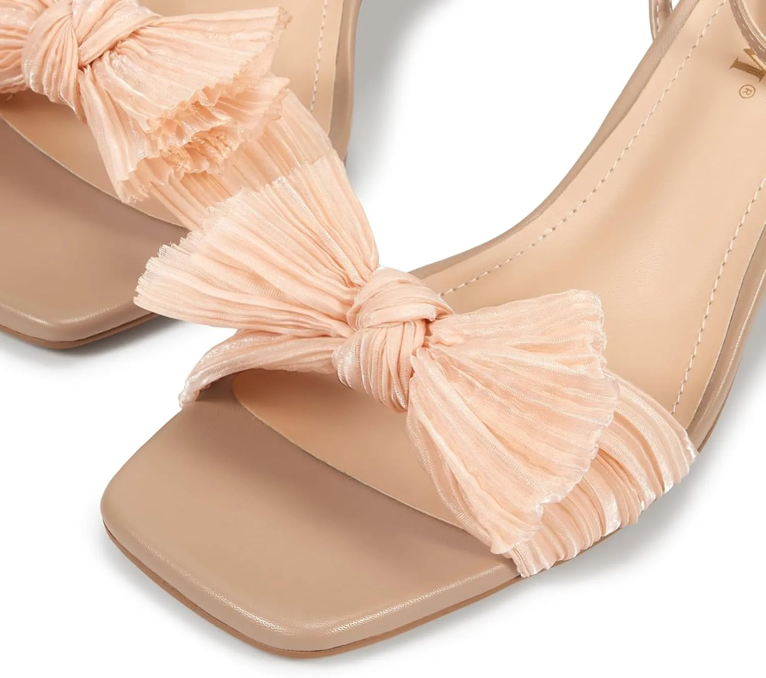 ISNOM Women's Bow Knot Heeled Sandals Ankle Buckle Strap Open Toe Block Chunky Heel Bride Wedding Party Fashion Heels