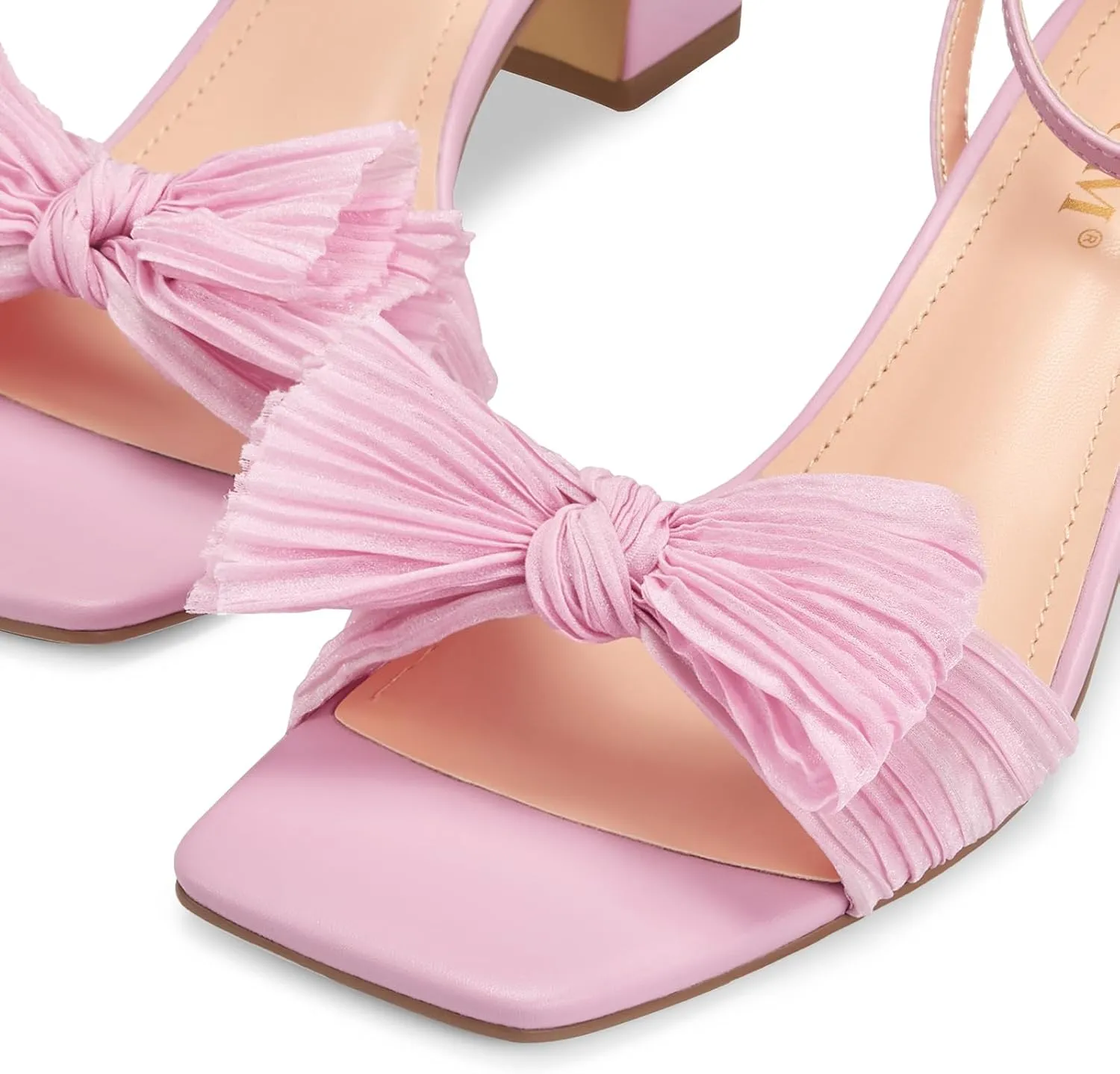 ISNOM Women's Bow Knot Heeled Sandals Ankle Buckle Strap Open Toe Block Chunky Heel Bride Wedding Party Fashion Heels