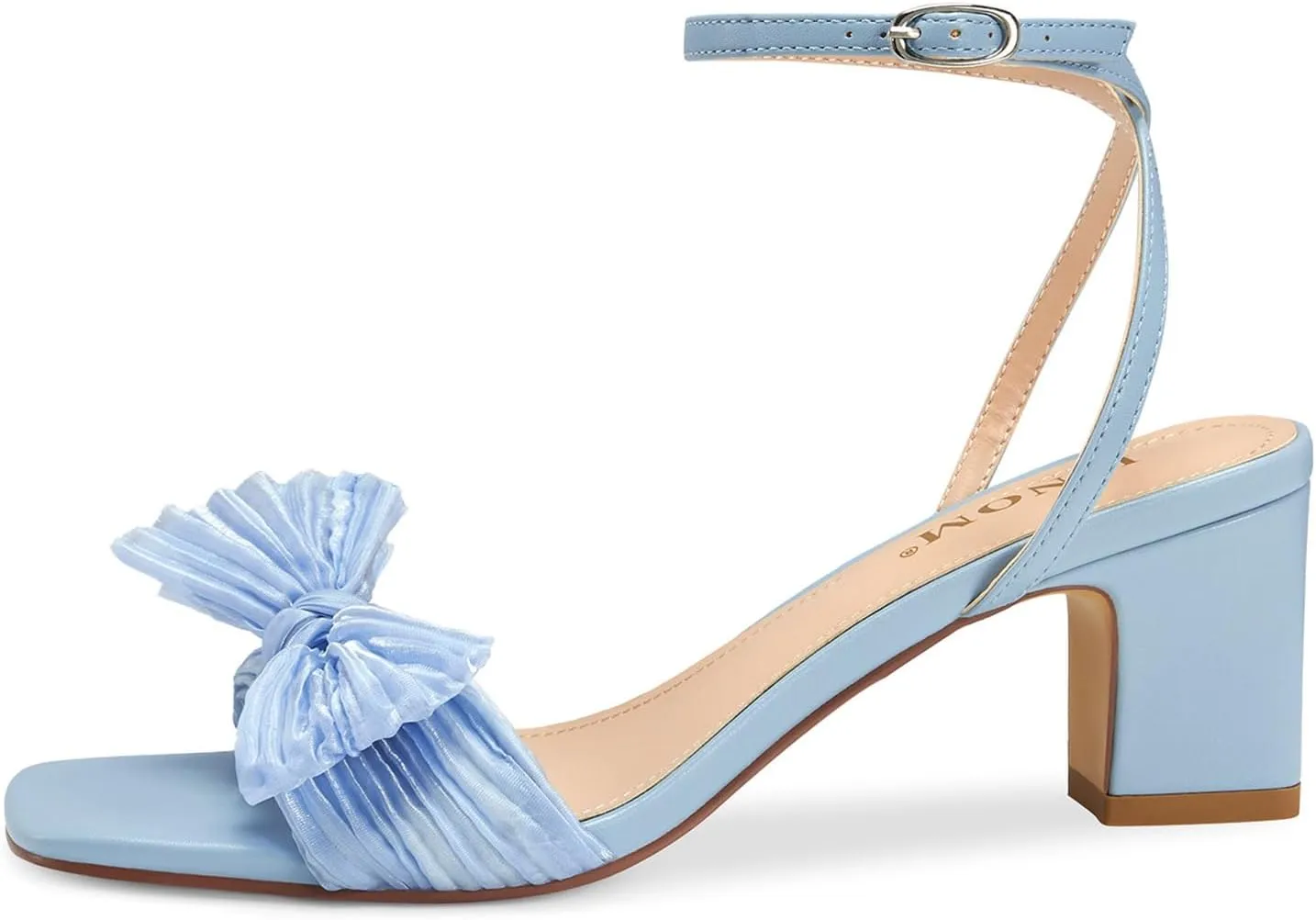 ISNOM Women's Bow Knot Heeled Sandals Ankle Buckle Strap Open Toe Block Chunky Heel Bride Wedding Party Fashion Heels