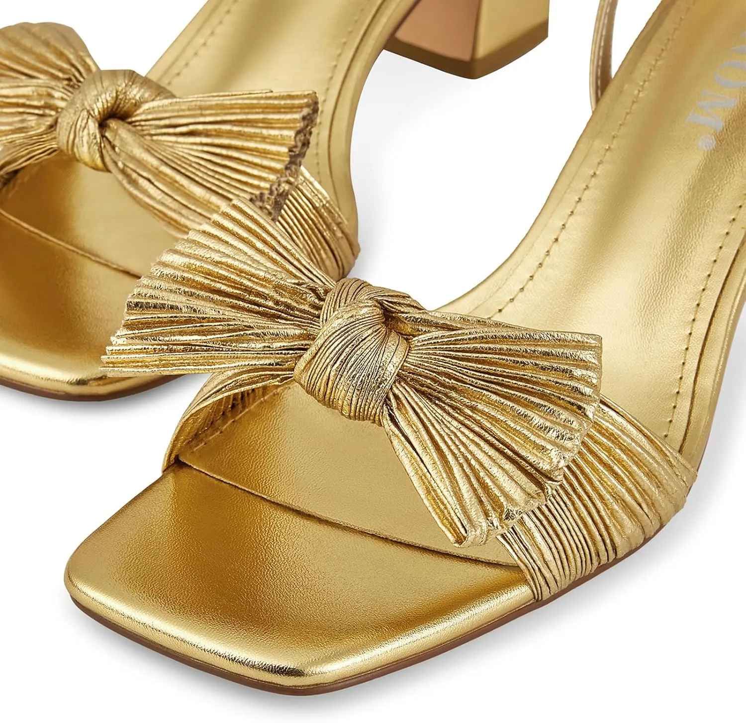ISNOM Women's Bow Knot Heeled Sandals Ankle Buckle Strap Open Toe Block Chunky Heel Bride Wedding Party Fashion Heels