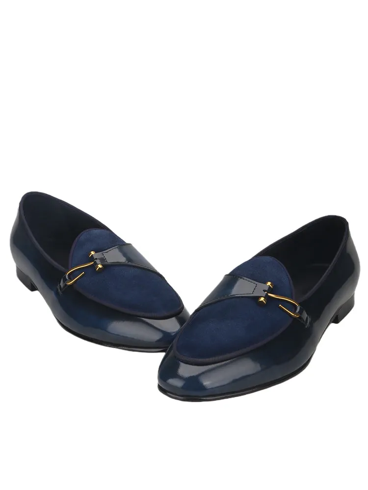 Italian design genuine leather metal buckle men's slip-on loafers British classic calfskin color-brushed smoking shoes