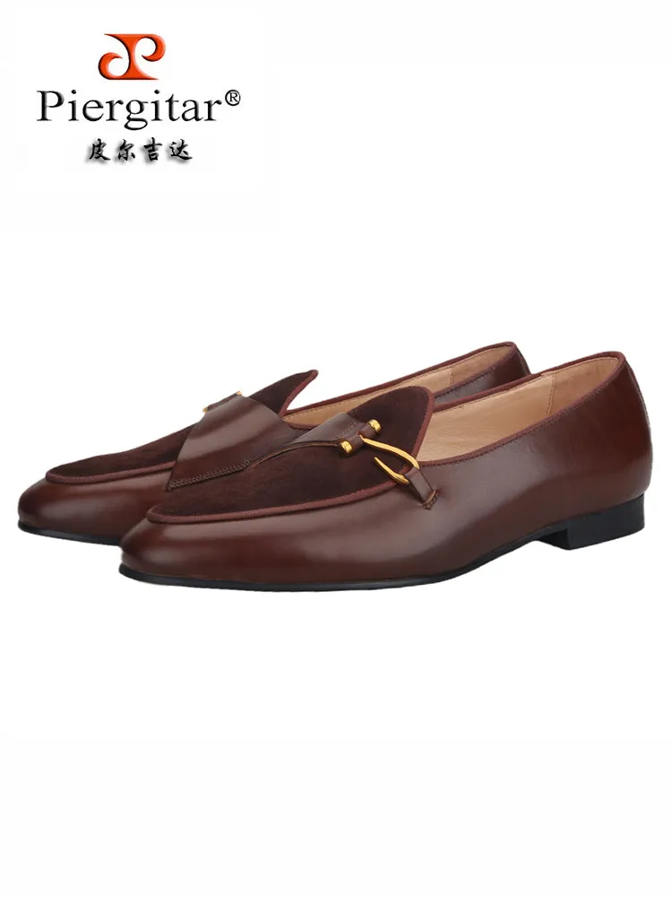 Italian design genuine leather metal buckle men's slip-on loafers British classic calfskin color-brushed smoking shoes