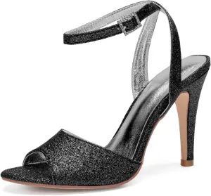Ivory Wedding Shoes,Women Round Dress Frosted ​Pointed Toe Peep Toe High Heels Buckle hinestones Platform Pumps