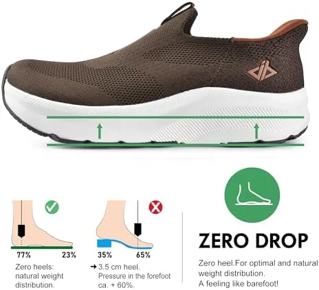 JACKSHIBO Mens Slip in Free up Hands Shoes Wide Toe Box Arch Support Orthopedic Walking Sneakers Cushioned Thick Zero Drop Sole Metatarsal Pads