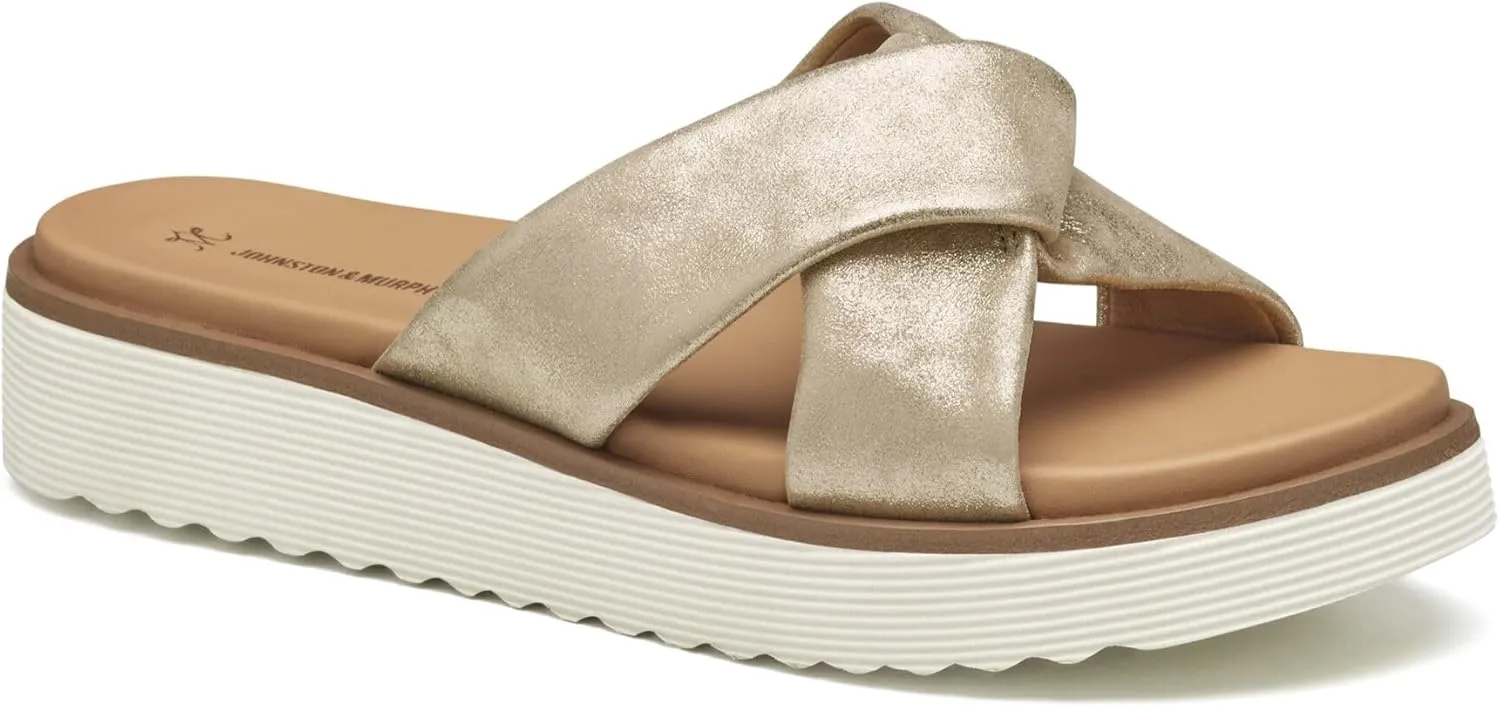 Johnston & Murphy Women’s Mitzi Knotted Slides, Leather Platform Shoes for Women, Wedge Slide Sandals