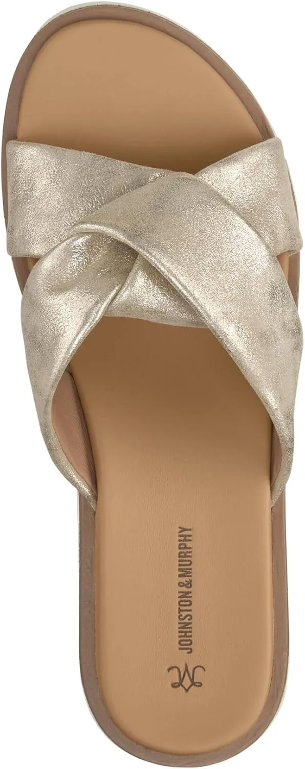 Johnston & Murphy Women’s Mitzi Knotted Slides, Leather Platform Shoes for Women, Wedge Slide Sandals