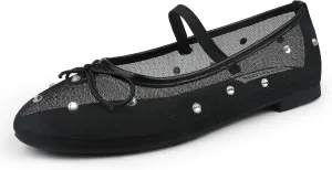 JOY IN LOVE Mesh Ballet Flats for Women Buckle Strap Round Toe Mary Jane Shoes
