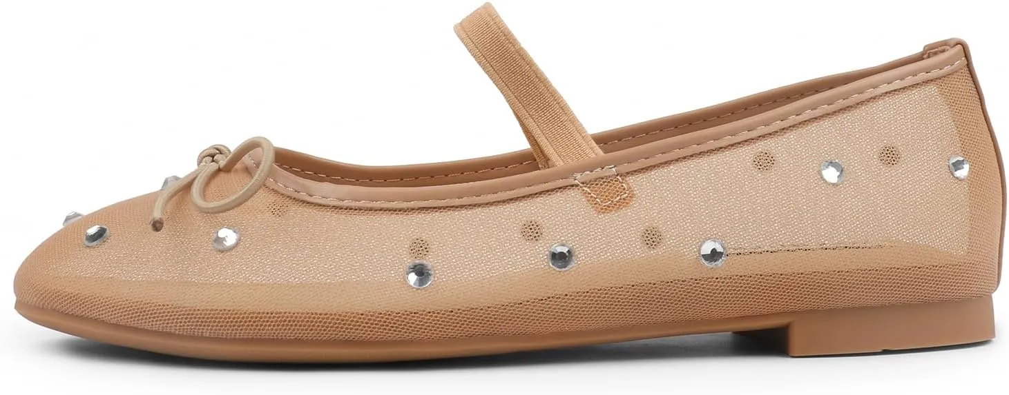 JOY IN LOVE Mesh Ballet Flats for Women Buckle Strap Round Toe Mary Jane Shoes