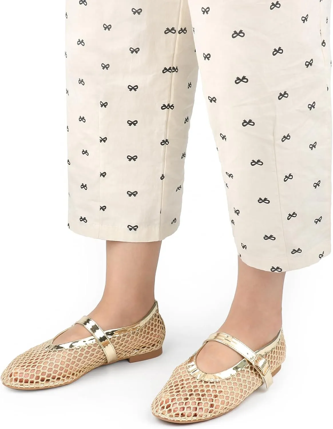 JOY IN LOVE Mesh Ballet Flats for Women Buckle Strap Round Toe Mary Jane Shoes