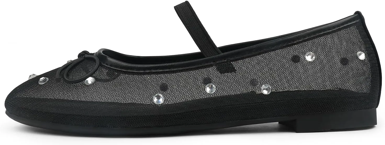 JOY IN LOVE Mesh Ballet Flats for Women Buckle Strap Round Toe Mary Jane Shoes