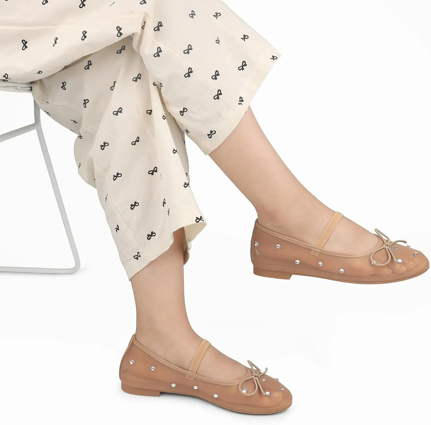 JOY IN LOVE Mesh Ballet Flats for Women Buckle Strap Round Toe Mary Jane Shoes