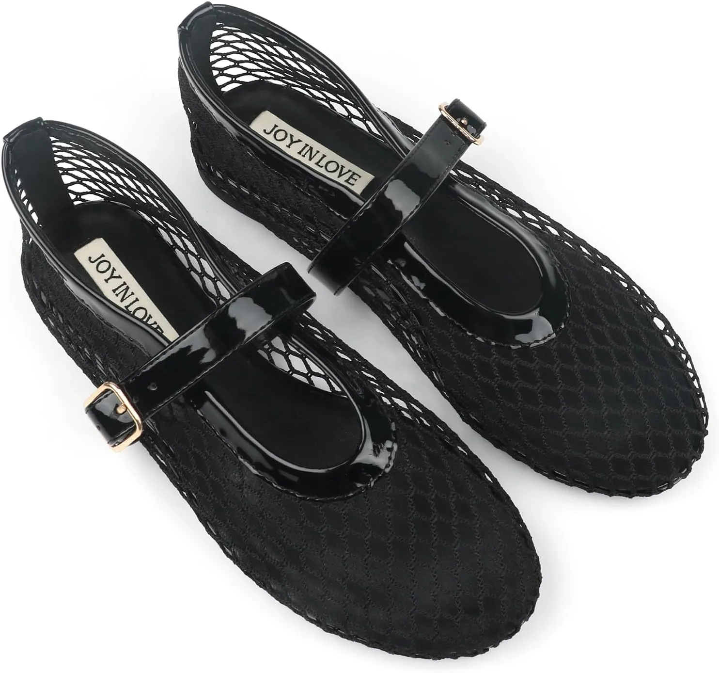 JOY IN LOVE Mesh Ballet Flats for Women Buckle Strap Round Toe Mary Jane Shoes