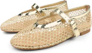 JOY IN LOVE Mesh Ballet Flats for Women Buckle Strap Round Toe Mary Jane Shoes