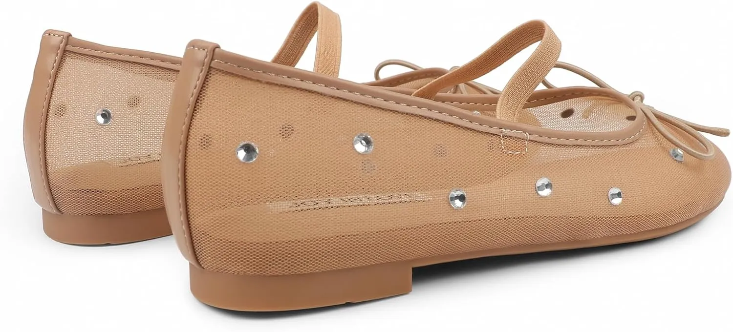 JOY IN LOVE Mesh Ballet Flats for Women Buckle Strap Round Toe Mary Jane Shoes