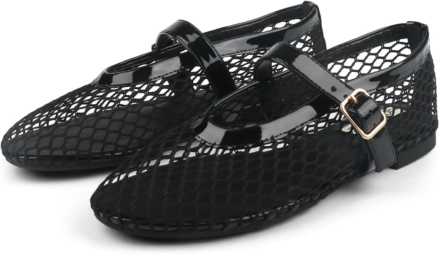 JOY IN LOVE Mesh Ballet Flats for Women Buckle Strap Round Toe Mary Jane Shoes