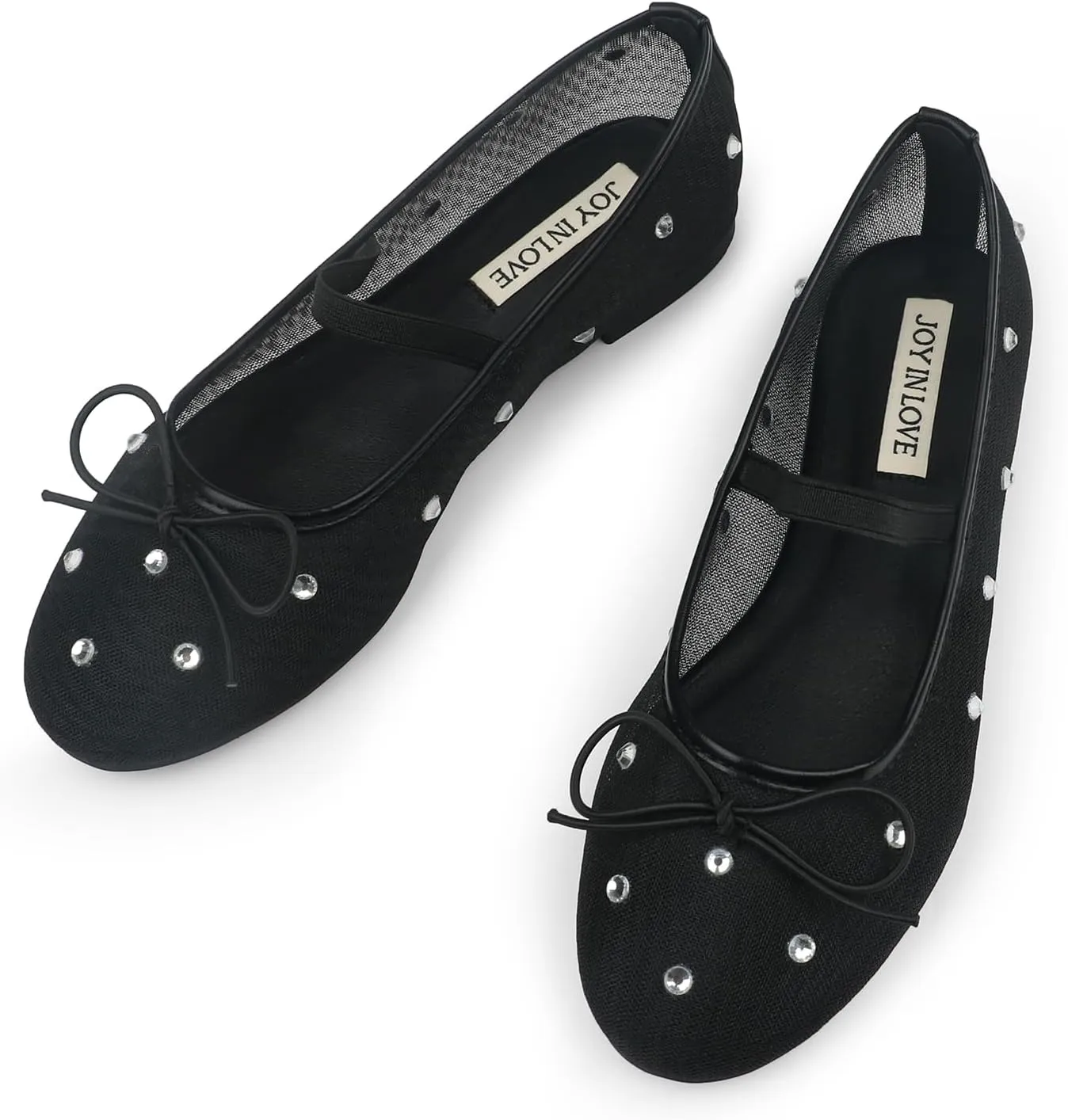 JOY IN LOVE Mesh Ballet Flats for Women Buckle Strap Round Toe Mary Jane Shoes