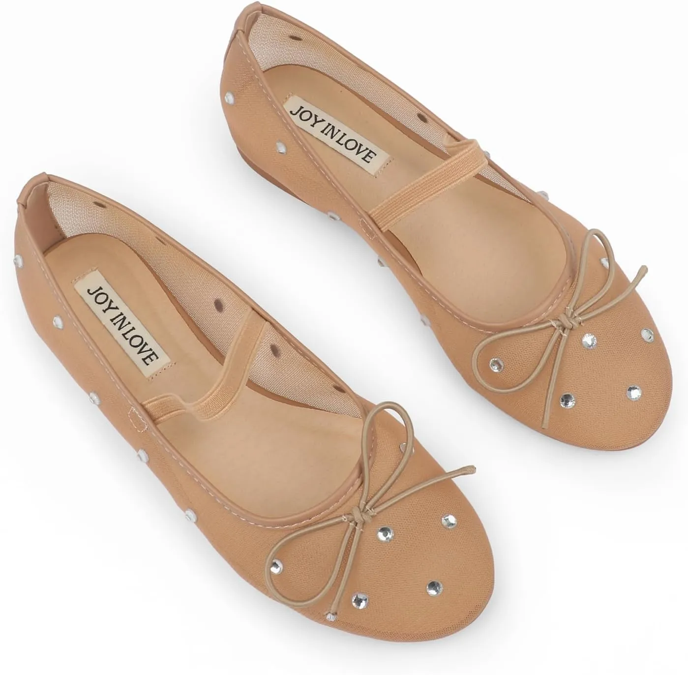 JOY IN LOVE Mesh Ballet Flats for Women Buckle Strap Round Toe Mary Jane Shoes
