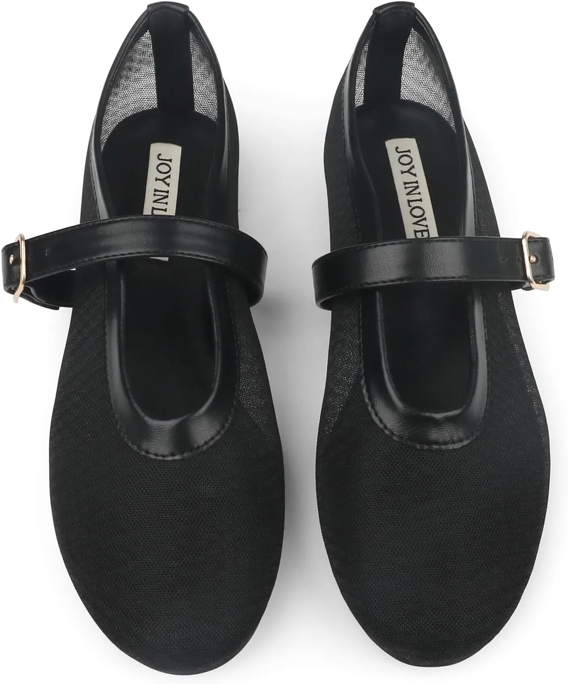 JOY IN LOVE Mesh Ballet Flats for Women Buckle Strap Round Toe Mary Jane Shoes