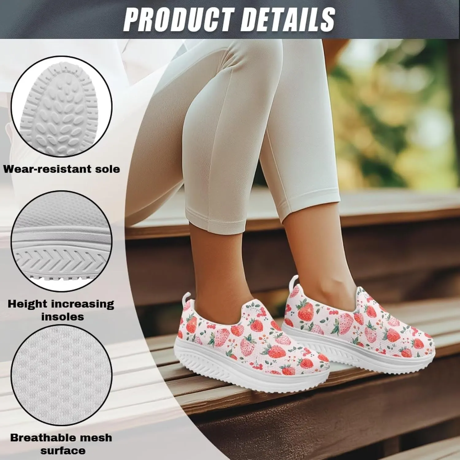JoyLamoria Gourmet Womens Shoes Soft Comfort for Plantar Fasciitis Fruit Sneakers Mesh Casual Wedge Orthopedic Athletic