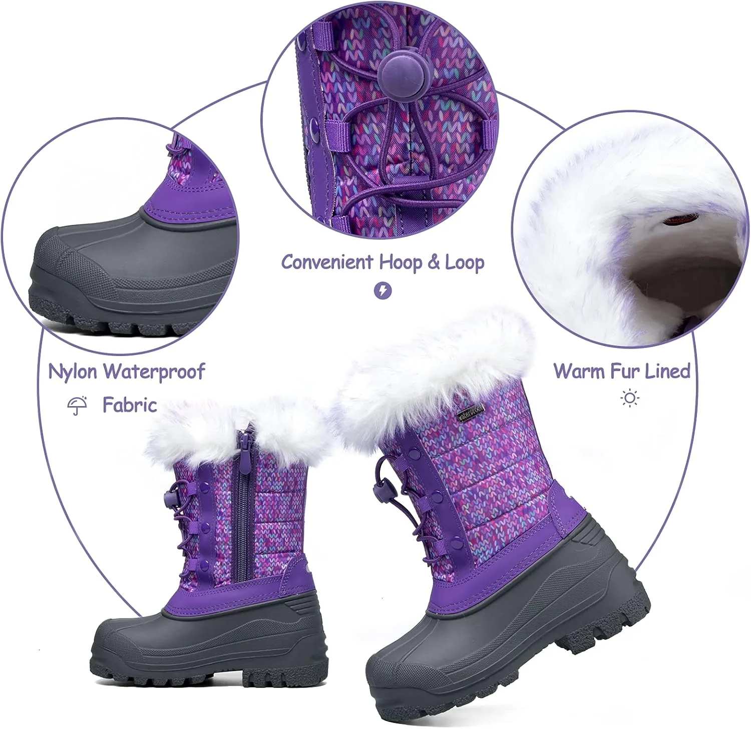 K KomForme Boys & Girls Snow Boots Insulated Fur Lined Warm Anti-Slip Waterproof Winter Boot (Toddler/Little Kid/Big Kid)