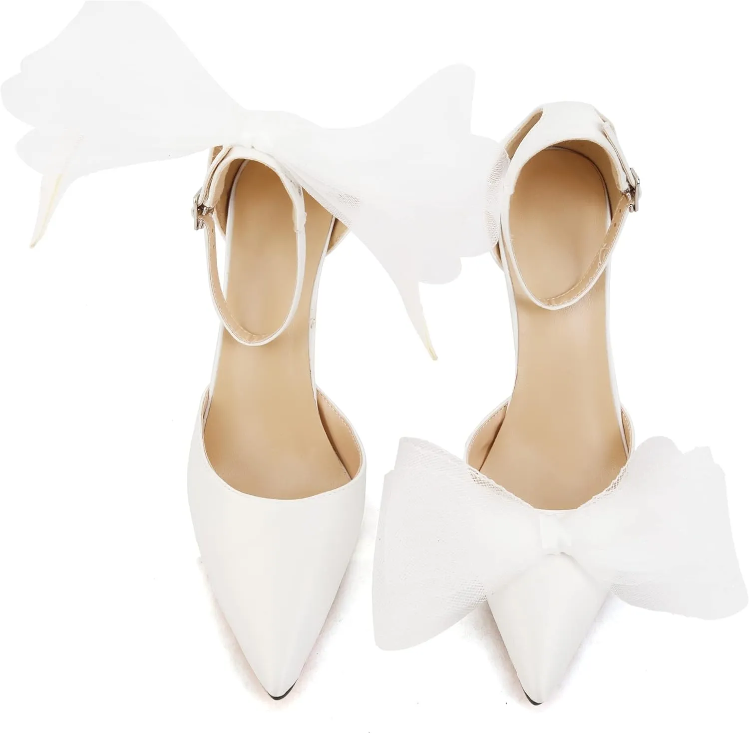 keleimusi Women's Wedding Pumps with Asymmetrical Bows and Ankle Strap High Heeled Sandals