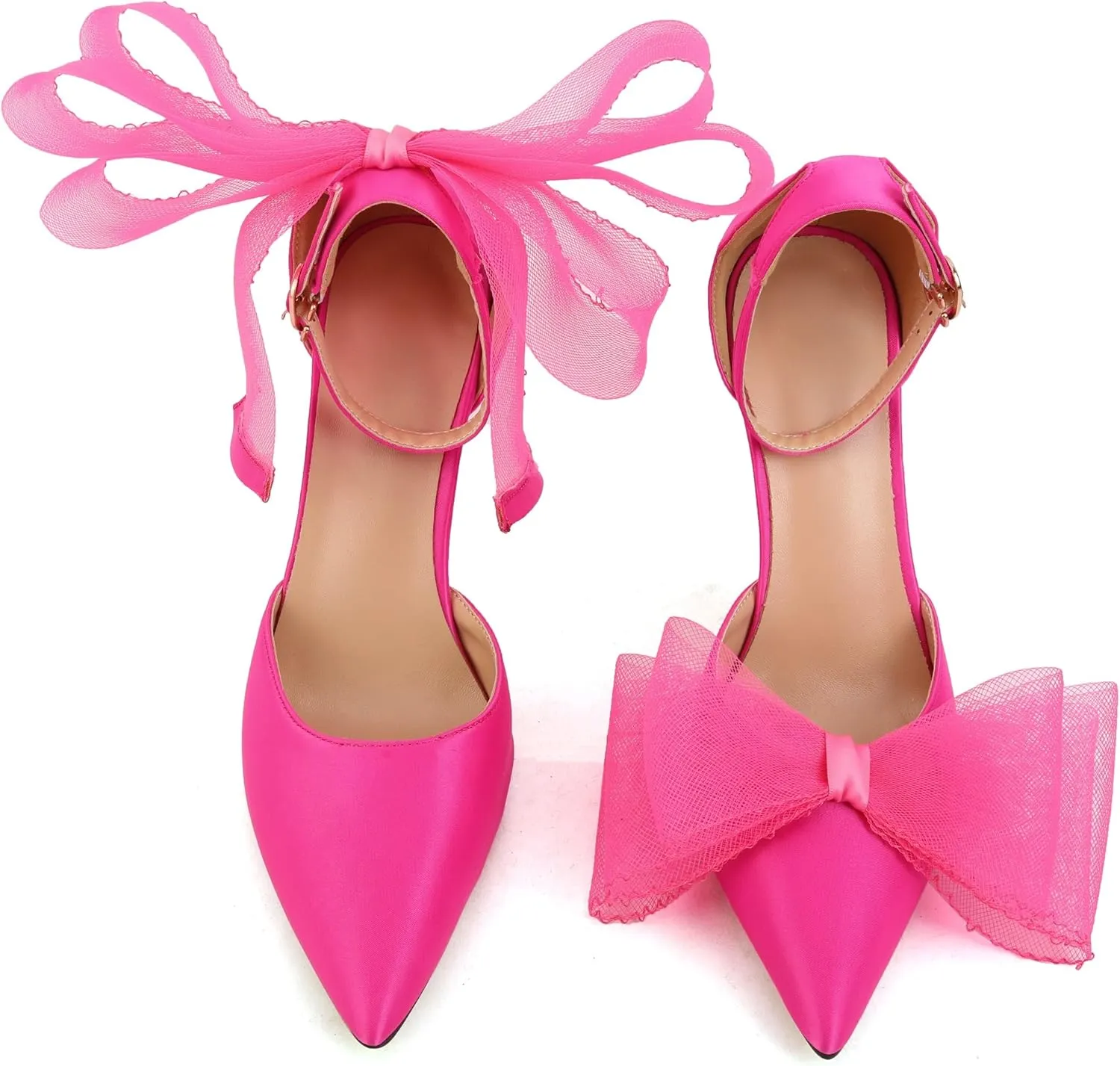 keleimusi Women's Wedding Pumps with Asymmetrical Bows and Ankle Strap High Heeled Sandals
